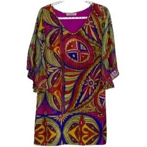 CLUNY MULTICOLOR SILK LINED‎ TUNIC SIZE M